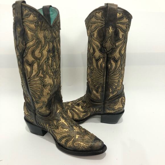 Corral Boots Gold Inlay Embroidery Western Boots CC3814 Multicolor Size 7 M - Picture 13 of 14